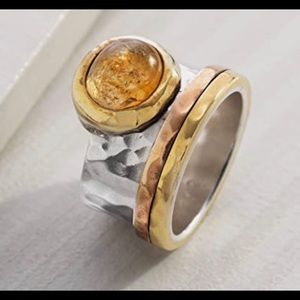 'Metallic Mix' Natural Citrine Ring-Sterling Silver, Brass, & Copper Size 8